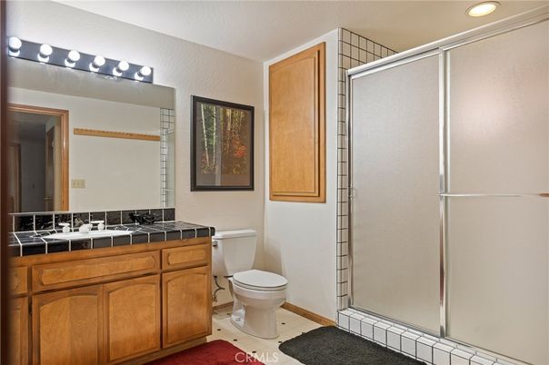 Bathroom, Glass Shower, Interior, Recessed Lighting, Tile Countertops