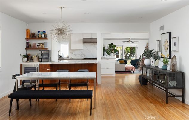 Dining room, Interior, Kitchen, Living room, Pendant Lights, Recessed Lighting, Wood Texture Flooring