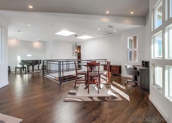 Dining room, Interior, Pendant Lights, Recessed Lighting, Wood Texture Flooring