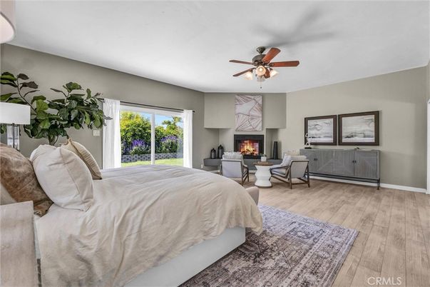 Bedroom, Fireplace, Interior, Wood Texture Flooring