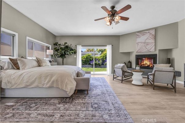 Bedroom, Fireplace, Interior, Wood Texture Flooring