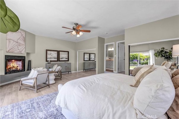 Bedroom, Fireplace, Interior, Wood Texture Flooring
