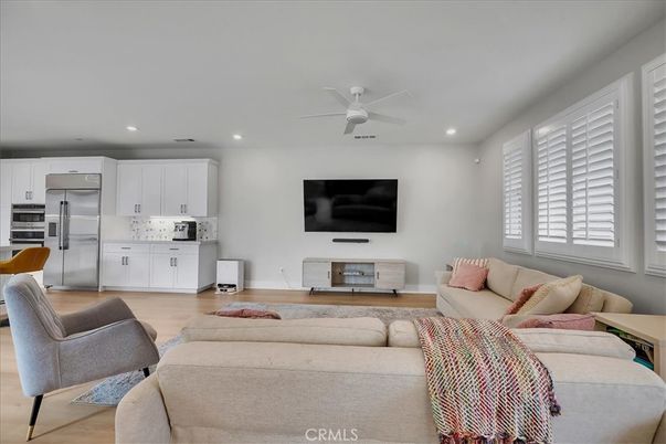 Interior, Kitchen, Living room, Recessed Lighting, Stainless Steel Appliances, Wood Texture Flooring