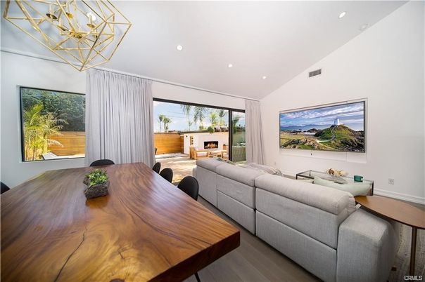 Dining room, Interior, Living room, Recessed Lighting, Wood Texture Flooring