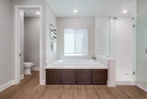 Bathroom, Interior, Recessed Lighting, Wood Texture Flooring