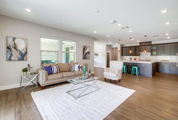 Interior, Kitchen, Living room, Pendant Lights, Recessed Lighting, Wood Texture Flooring
