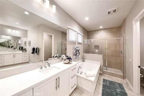 Bathroom, Dual Sink Vanities, Glass Shower, Interior, Recessed Lighting
