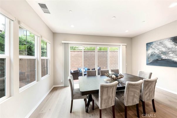 Dining room, Interior, Recessed Lighting, Wood Texture Flooring