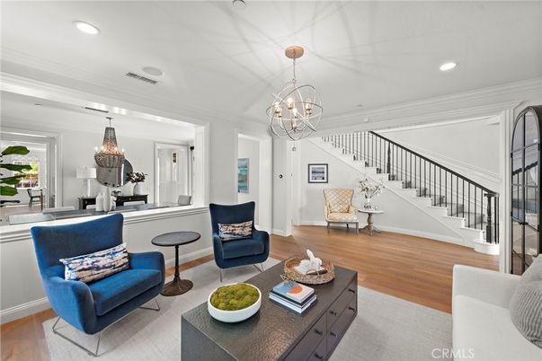 Chandelier, Interior, Living room, Recessed Lighting, Wood Texture Flooring