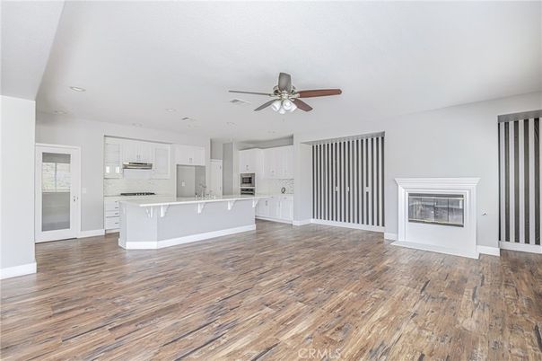 Empty room, Interior, Kitchen, Recessed Lighting, Wood Texture Flooring