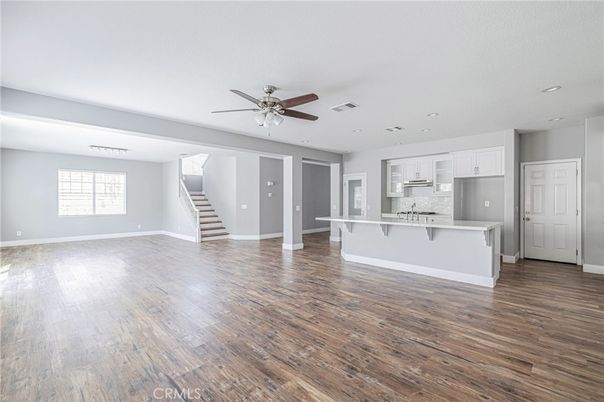 Empty room, Interior, Kitchen, Recessed Lighting, Wood Texture Flooring