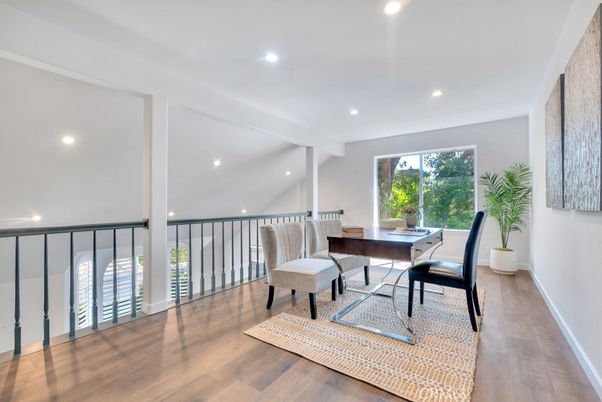 Home Office, Interior, Recessed Lighting, Wood Texture Flooring