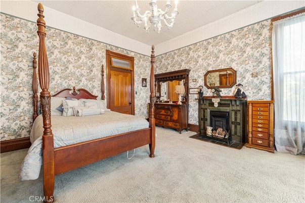 Bedroom, Chandelier, Fireplace, Interior