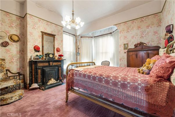 Bedroom, Chandelier, Fireplace, Interior