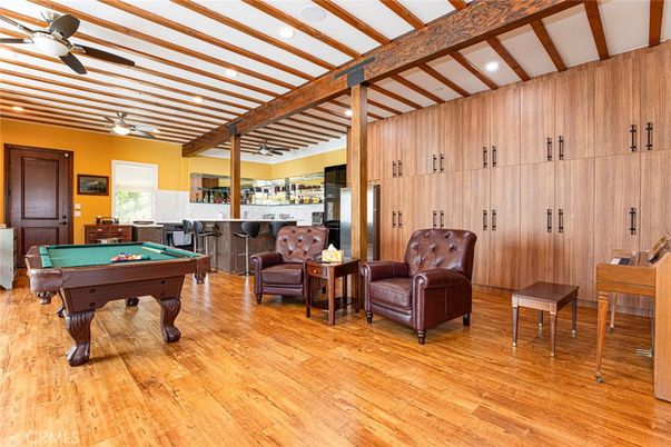 Billiard Table, Game Room, Interior, Recessed Lighting, Wooden Beams, Wood Texture Flooring