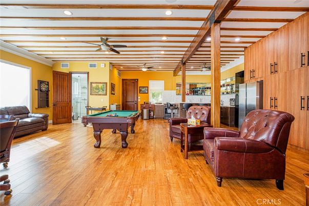 Billiard Table, Game Room, Interior, Living room, Recessed Lighting, Wooden Beams, Wood Texture Flooring