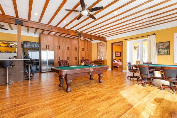 Billiard Table, Game Room, Interior, Recessed Lighting, Wooden Beams, Wood Texture Flooring, Wooden Walls