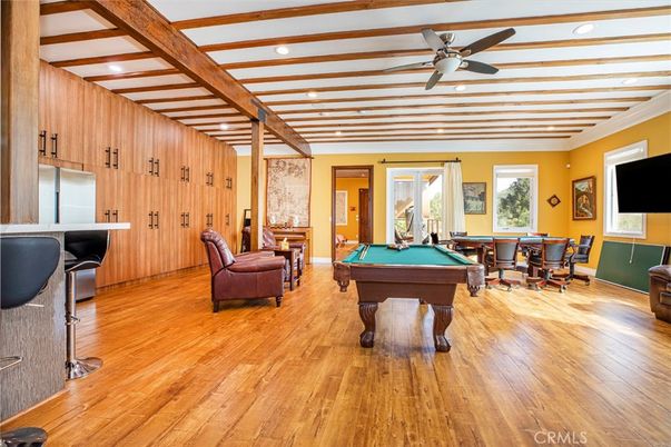 Billiard Table, Game Room, Interior, Recessed Lighting, Wooden Beams, Wood Texture Flooring