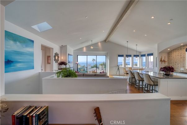 Dining room, Interior, Living room, Pendant Lights, Recessed Lighting, Water, Wood Texture Flooring