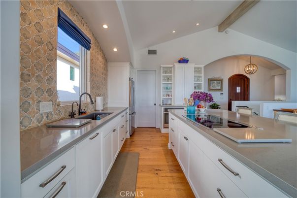 Interior, Kitchen, Pendant Lights, Recessed Lighting, Wooden Beams, Wood Texture Flooring