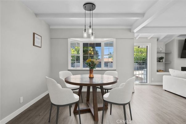 Dining room, Interior, Pendant Lights, Wood Texture Flooring