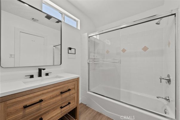 Bathroom, Glass Shower, Interior, Wood Texture Flooring