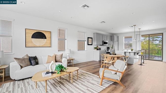 Interior, Kitchen, Living room, Pendant Lights, Recessed Lighting, Stainless Steel Appliances, Wood Texture Flooring