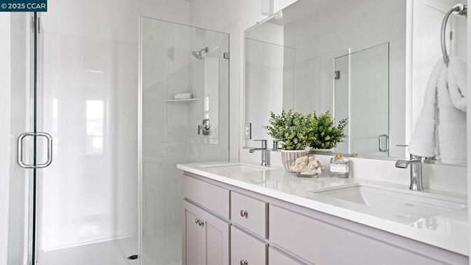 Bathroom, Dual Sink Vanities, Glass Shower, Interior