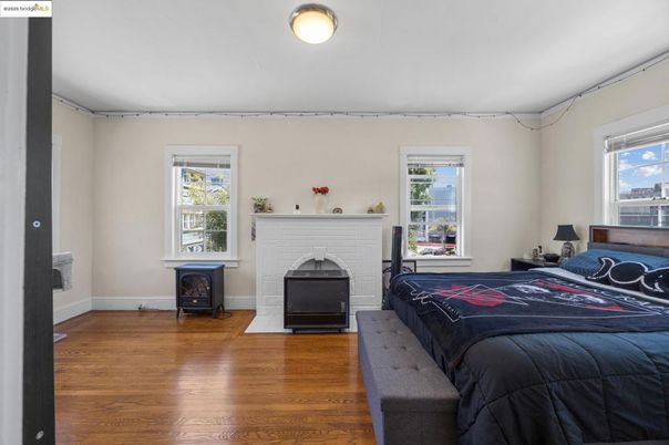 Bedroom, Fireplace, Interior, Wood Texture Flooring
