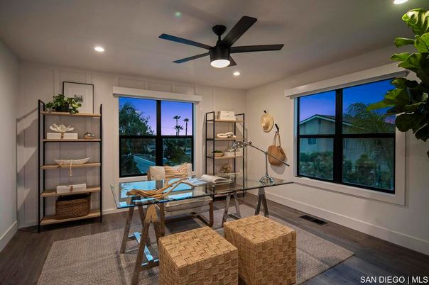 Home Office, Interior, Recessed Lighting, Wood Texture Flooring