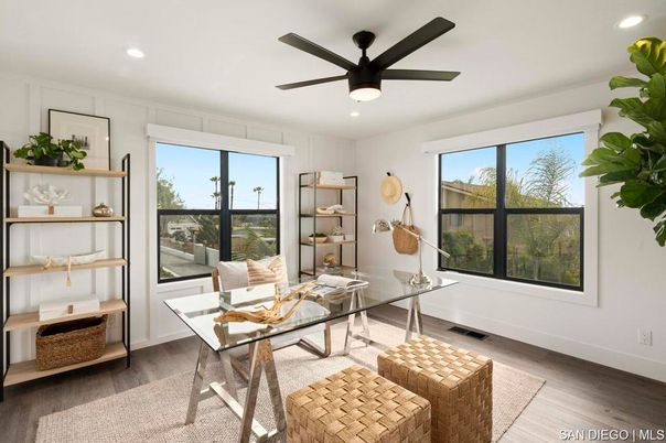 Home Office, Interior, Recessed Lighting, Wood Texture Flooring