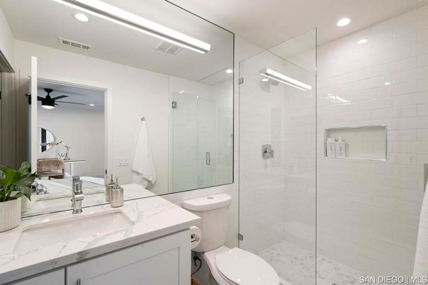 Bathroom, Glass Shower, Interior, Recessed Lighting
