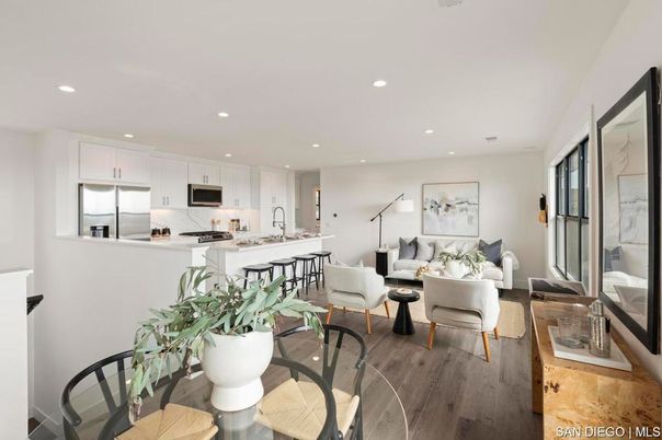 Interior, Kitchen, Living room, Recessed Lighting, Stainless Steel Appliances, Wood Texture Flooring