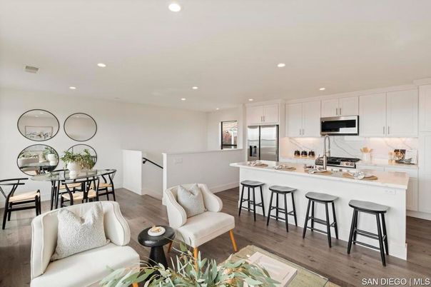 Dining room, Interior, Kitchen, Recessed Lighting, Stainless Steel Appliances, Wood Texture Flooring
