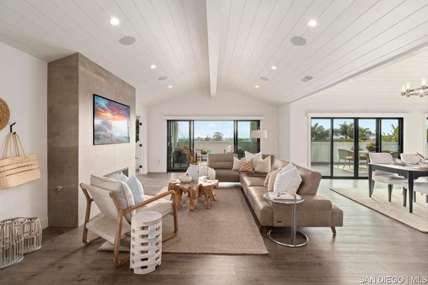 Dining room, Interior, Living room, Recessed Lighting, Wood Texture Flooring