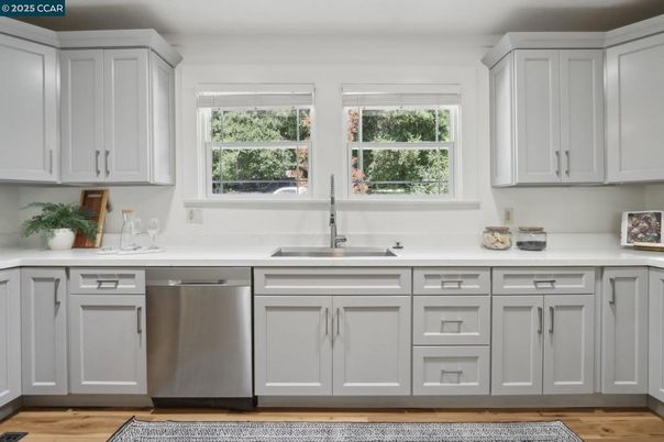Interior, Kitchen, Stainless Steel Appliances, Wood Texture Flooring