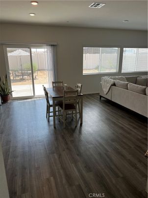 Dining room, Interior, Living room, Recessed Lighting, Wood Texture Flooring