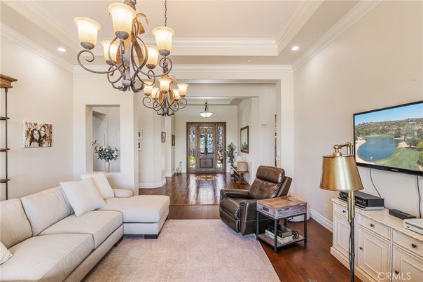 Chandelier, Interior, Living room, Recessed Lighting, Wood Texture Flooring