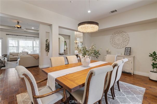 Chandelier, Dining room, Interior, Living room, Recessed Lighting, Wood Texture Flooring