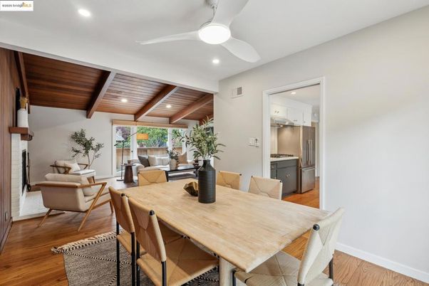 Dining room, Interior, Kitchen, Living room, Recessed Lighting, Wooden Beams, Wooden Ceilings, Wood Texture Flooring