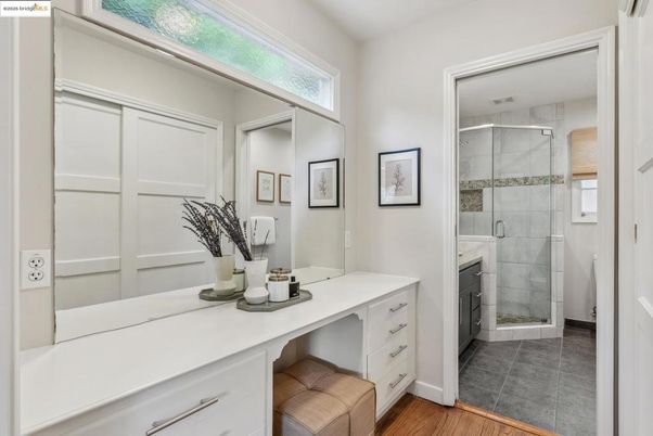 Bathroom, Glass Shower, Interior, Wood Texture Flooring