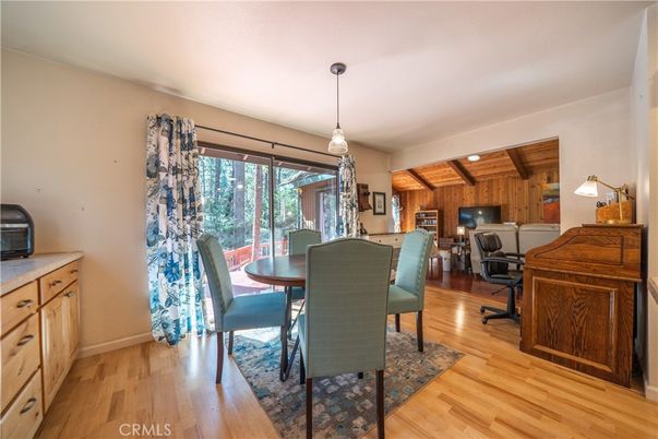 Dining room, Interior, Living room, Pendant Lights, Wooden Beams, Wooden Ceilings, Wood Texture Flooring, Wooden Walls