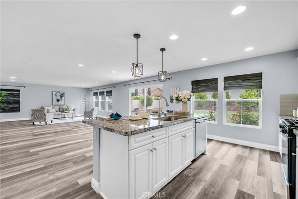 Interior, Kitchen, Living room, Pendant Lights, Recessed Lighting, Stainless Steel Appliances, Wood Texture Flooring
