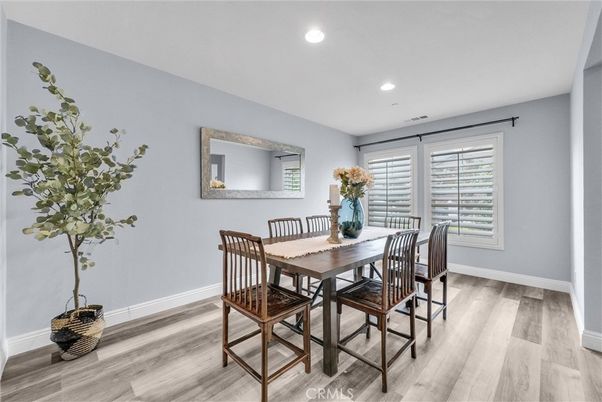 Dining room, Interior, Recessed Lighting, Wood Texture Flooring