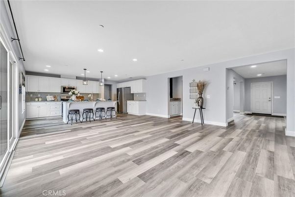 Interior, Kitchen, Pendant Lights, Recessed Lighting, Wood Texture Flooring
