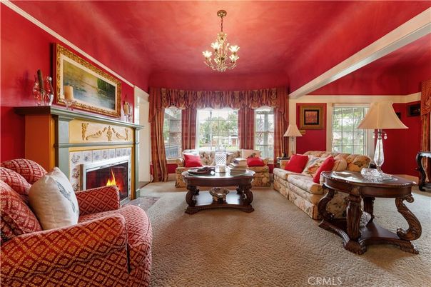 Chandelier, Fireplace, Interior, Living room