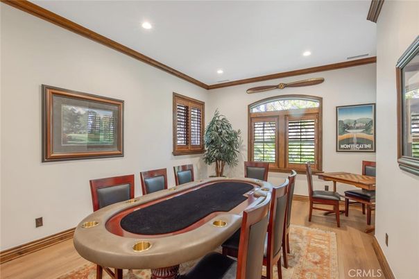 Dining room, Game Room, Interior, Recessed Lighting, Wood Texture Flooring