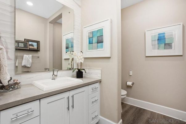 Bathroom, Interior, Recessed Lighting, Wood Texture Flooring