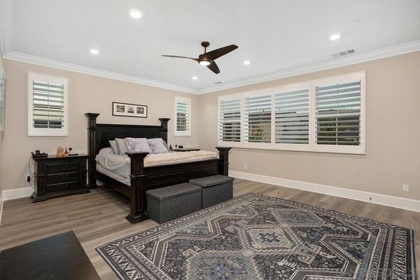 Bedroom, Interior, Recessed Lighting, Wood Texture Flooring