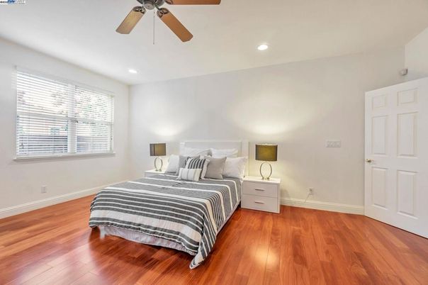 Bedroom, Interior, Recessed Lighting, Wood Texture Flooring